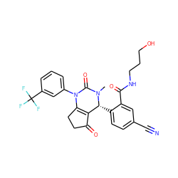 CN1C(=O)N(c2cccc(C(F)(F)F)c2)C2=C(C(=O)CC2)[C@H]1c1ccc(C#N)cc1C(=O)NCCCO ZINC001772628105