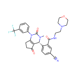 CN1C(=O)N(c2cccc(C(F)(F)F)c2)C2=C(C(=O)CC2)[C@H]1c1ccc(C#N)cc1C(=O)NCCN1CCOCC1 ZINC001772624616