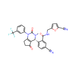 CN1C(=O)N(c2cccc(C(F)(F)F)c2)C2=C(C(=O)CC2)[C@H]1c1ccc(C#N)cc1C(=O)NCc1ccc(C#N)o1 ZINC001772621932