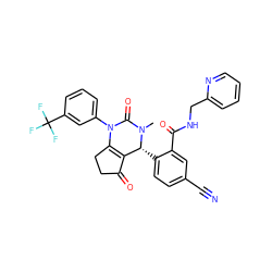 CN1C(=O)N(c2cccc(C(F)(F)F)c2)C2=C(C(=O)CC2)[C@H]1c1ccc(C#N)cc1C(=O)NCc1ccccn1 ZINC001772623290