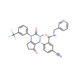 CN1C(=O)N(c2cccc(C(F)(F)F)c2)C2=C(C(=O)CC2)[C@H]1c1ccc(C#N)cc1C(=O)NCc1cccnc1 ZINC001772654525