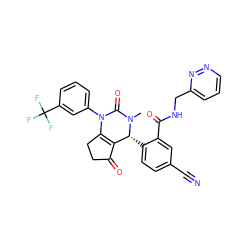 CN1C(=O)N(c2cccc(C(F)(F)F)c2)C2=C(C(=O)CC2)[C@H]1c1ccc(C#N)cc1C(=O)NCc1cccnn1 ZINC001772603088