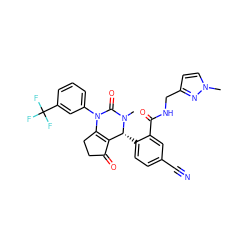 CN1C(=O)N(c2cccc(C(F)(F)F)c2)C2=C(C(=O)CC2)[C@H]1c1ccc(C#N)cc1C(=O)NCc1ccn(C)n1 ZINC001772653470