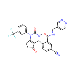 CN1C(=O)N(c2cccc(C(F)(F)F)c2)C2=C(C(=O)CC2)[C@H]1c1ccc(C#N)cc1C(=O)NCc1ccnnc1 ZINC001772640201