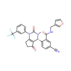 CN1C(=O)N(c2cccc(C(F)(F)F)c2)C2=C(C(=O)CC2)[C@H]1c1ccc(C#N)cc1C(=O)NCc1ccoc1 ZINC001772622952