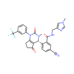 CN1C(=O)N(c2cccc(C(F)(F)F)c2)C2=C(C(=O)CC2)[C@H]1c1ccc(C#N)cc1C(=O)NCc1cn(C)cn1 ZINC001772599675