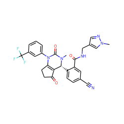 CN1C(=O)N(c2cccc(C(F)(F)F)c2)C2=C(C(=O)CC2)[C@H]1c1ccc(C#N)cc1C(=O)NCc1cnn(C)c1 ZINC001772600714