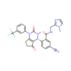 CN1C(=O)N(c2cccc(C(F)(F)F)c2)C2=C(C(=O)CC2)[C@H]1c1ccc(C#N)cc1C(=O)NCc1nccn1C ZINC001772592316