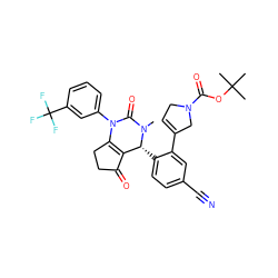 CN1C(=O)N(c2cccc(C(F)(F)F)c2)C2=C(C(=O)CC2)[C@H]1c1ccc(C#N)cc1C1=CCN(C(=O)OC(C)(C)C)C1 ZINC001772581484