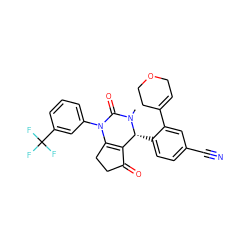 CN1C(=O)N(c2cccc(C(F)(F)F)c2)C2=C(C(=O)CC2)[C@H]1c1ccc(C#N)cc1C1=CCOCC1 ZINC001772573164