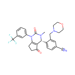 CN1C(=O)N(c2cccc(C(F)(F)F)c2)C2=C(C(=O)CC2)[C@H]1c1ccc(C#N)cc1CN1CCOCC1 ZINC001772653186