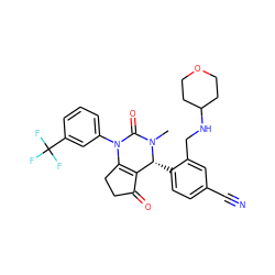 CN1C(=O)N(c2cccc(C(F)(F)F)c2)C2=C(C(=O)CC2)[C@H]1c1ccc(C#N)cc1CNC1CCOCC1 ZINC001772611078