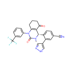 CN1C(=O)N(c2cccc(C(F)(F)F)c2)C2=C(C(=O)CCC2)[C@@H]1c1ccc(C#N)cc1-c1cn[nH]c1 ZINC001772603746