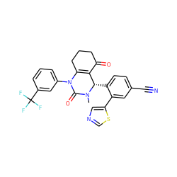 CN1C(=O)N(c2cccc(C(F)(F)F)c2)C2=C(C(=O)CCC2)[C@@H]1c1ccc(C#N)cc1-c1cncs1 ZINC001772582803