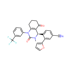 CN1C(=O)N(c2cccc(C(F)(F)F)c2)C2=C(C(=O)CCC2)[C@H]1c1ccc(C#N)cc1-c1ccco1 ZINC001772603848