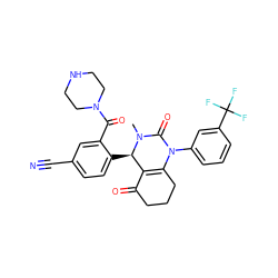 CN1C(=O)N(c2cccc(C(F)(F)F)c2)C2=C(C(=O)CCC2)[C@H]1c1ccc(C#N)cc1C(=O)N1CCNCC1 ZINC001772576075