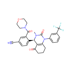 CN1C(=O)N(c2cccc(C(F)(F)F)c2)C2=C(C(=O)CCC2)[C@H]1c1ccc(C#N)cc1C(=O)N1CCOCC1 ZINC001772592676