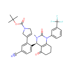 CN1C(=O)N(c2cccc(C(F)(F)F)c2)C2=C(C(=O)CCC2)[C@H]1c1ccc(C#N)cc1C1=CCN(C(=O)OC(C)(C)C)C1 ZINC001772580791