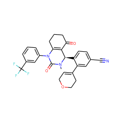 CN1C(=O)N(c2cccc(C(F)(F)F)c2)C2=C(C(=O)CCC2)[C@H]1c1ccc(C#N)cc1C1=CCOCC1 ZINC001772621743