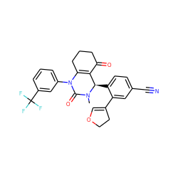 CN1C(=O)N(c2cccc(C(F)(F)F)c2)C2=C(C(=O)CCC2)[C@H]1c1ccc(C#N)cc1C1=COCC1 ZINC001772597970