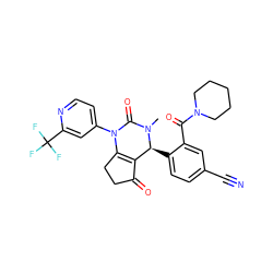 CN1C(=O)N(c2ccnc(C(F)(F)F)c2)C2=C(C(=O)CC2)[C@@H]1c1ccc(C#N)cc1C(=O)N1CCCCC1 ZINC001772606273