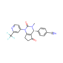 CN1C(=O)N(c2ccnc(C(F)(F)F)c2)C2=C(C(=O)CC2)[C@H]1c1ccc(C#N)cc1 ZINC000224579392