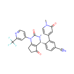 CN1C(=O)N(c2ccnc(C(F)(F)F)c2)C2=C(C(=O)CC2)[C@H]1c1ccc(C#N)cc1-c1ccn(C)c(=O)c1 ZINC001772638357