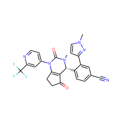 CN1C(=O)N(c2ccnc(C(F)(F)F)c2)C2=C(C(=O)CC2)[C@H]1c1ccc(C#N)cc1-c1ccn(C)n1 ZINC001772629422