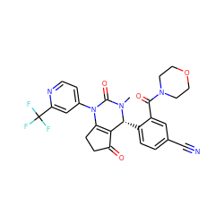 CN1C(=O)N(c2ccnc(C(F)(F)F)c2)C2=C(C(=O)CC2)[C@H]1c1ccc(C#N)cc1C(=O)N1CCOCC1 ZINC001772642372