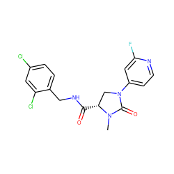 CN1C(=O)N(c2ccnc(F)c2)C[C@H]1C(=O)NCc1ccc(Cl)cc1Cl ZINC000095565893