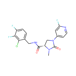 CN1C(=O)N(c2ccnc(F)c2)C[C@H]1C(=O)NCc1ccc(F)c(F)c1Cl ZINC000095565076