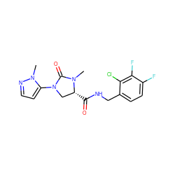 CN1C(=O)N(c2ccnn2C)C[C@H]1C(=O)NCc1ccc(F)c(F)c1Cl ZINC000095566083