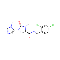 CN1C(=O)N(c2cncn2C)C[C@H]1C(=O)NCc1ccc(Cl)cc1Cl ZINC000095565233