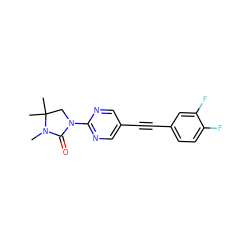 CN1C(=O)N(c2ncc(C#Cc3ccc(F)c(F)c3)cn2)CC1(C)C ZINC000144076079