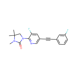 CN1C(=O)N(c2ncc(C#Cc3cccc(F)c3)cc2F)CC1(C)C ZINC000144773890