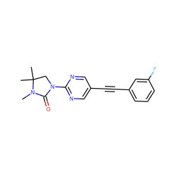 CN1C(=O)N(c2ncc(C#Cc3cccc(F)c3)cn2)CC1(C)C ZINC000144600284