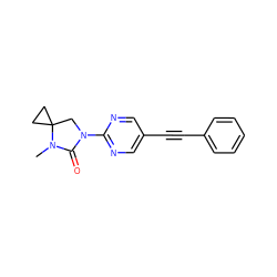 CN1C(=O)N(c2ncc(C#Cc3ccccc3)cn2)CC12CC2 ZINC000144294656