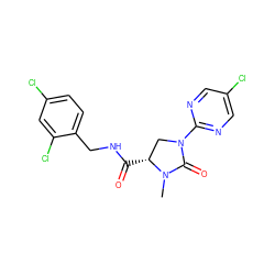 CN1C(=O)N(c2ncc(Cl)cn2)C[C@H]1C(=O)NCc1ccc(Cl)cc1Cl ZINC000095565114