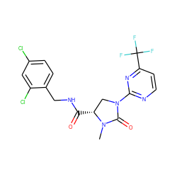 CN1C(=O)N(c2nccc(C(F)(F)F)n2)C[C@H]1C(=O)NCc1ccc(Cl)cc1Cl ZINC000095565459