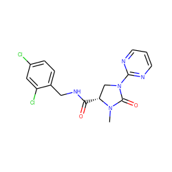 CN1C(=O)N(c2ncccn2)C[C@H]1C(=O)NCc1ccc(Cl)cc1Cl ZINC000095565711