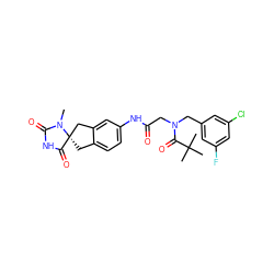 CN1C(=O)NC(=O)[C@@]12Cc1ccc(NC(=O)CN(Cc3cc(F)cc(Cl)c3)C(=O)C(C)(C)C)cc1C2 ZINC000045286572