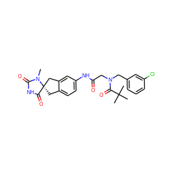 CN1C(=O)NC(=O)[C@@]12Cc1ccc(NC(=O)CN(Cc3cccc(Cl)c3)C(=O)C(C)(C)C)cc1C2 ZINC000045259981