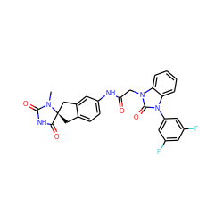 CN1C(=O)NC(=O)[C@]12Cc1ccc(NC(=O)Cn3c(=O)n(-c4cc(F)cc(F)c4)c4ccccc43)cc1C2 ZINC000036177980