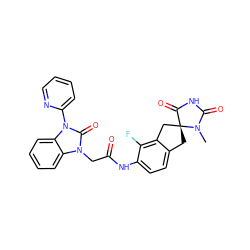 CN1C(=O)NC(=O)[C@]12Cc1ccc(NC(=O)Cn3c(=O)n(-c4ccccn4)c4ccccc43)c(F)c1C2 ZINC000049069306