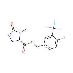 CN1C(=O)NC[C@H]1C(=O)NCc1ccc(F)c(C(F)(F)F)c1 ZINC000095566099