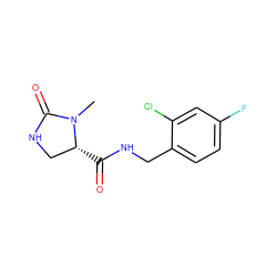 CN1C(=O)NC[C@H]1C(=O)NCc1ccc(F)cc1Cl ZINC000095553089