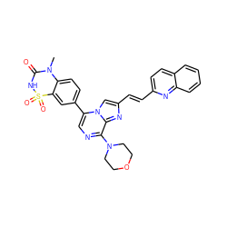 CN1C(=O)NS(=O)(=O)c2cc(-c3cnc(N4CCOCC4)c4nc(/C=C/c5ccc6ccccc6n5)cn34)ccc21 ZINC000222027863