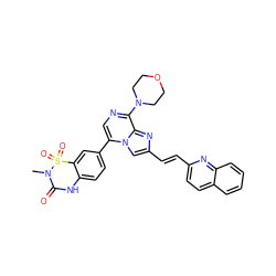 CN1C(=O)Nc2ccc(-c3cnc(N4CCOCC4)c4nc(/C=C/c5ccc6ccccc6n5)cn34)cc2S1(=O)=O ZINC000222029555