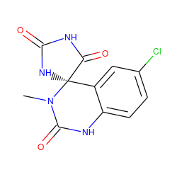 CN1C(=O)Nc2ccc(Cl)cc2[C@@]12NC(=O)NC2=O ZINC000005966017