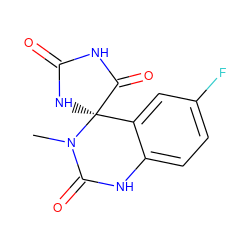 CN1C(=O)Nc2ccc(F)cc2[C@@]12NC(=O)NC2=O ZINC000013455887